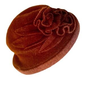 Scala 100% Wool Cloche Floral Hat One Size Slouch Roaring 20s Brown
